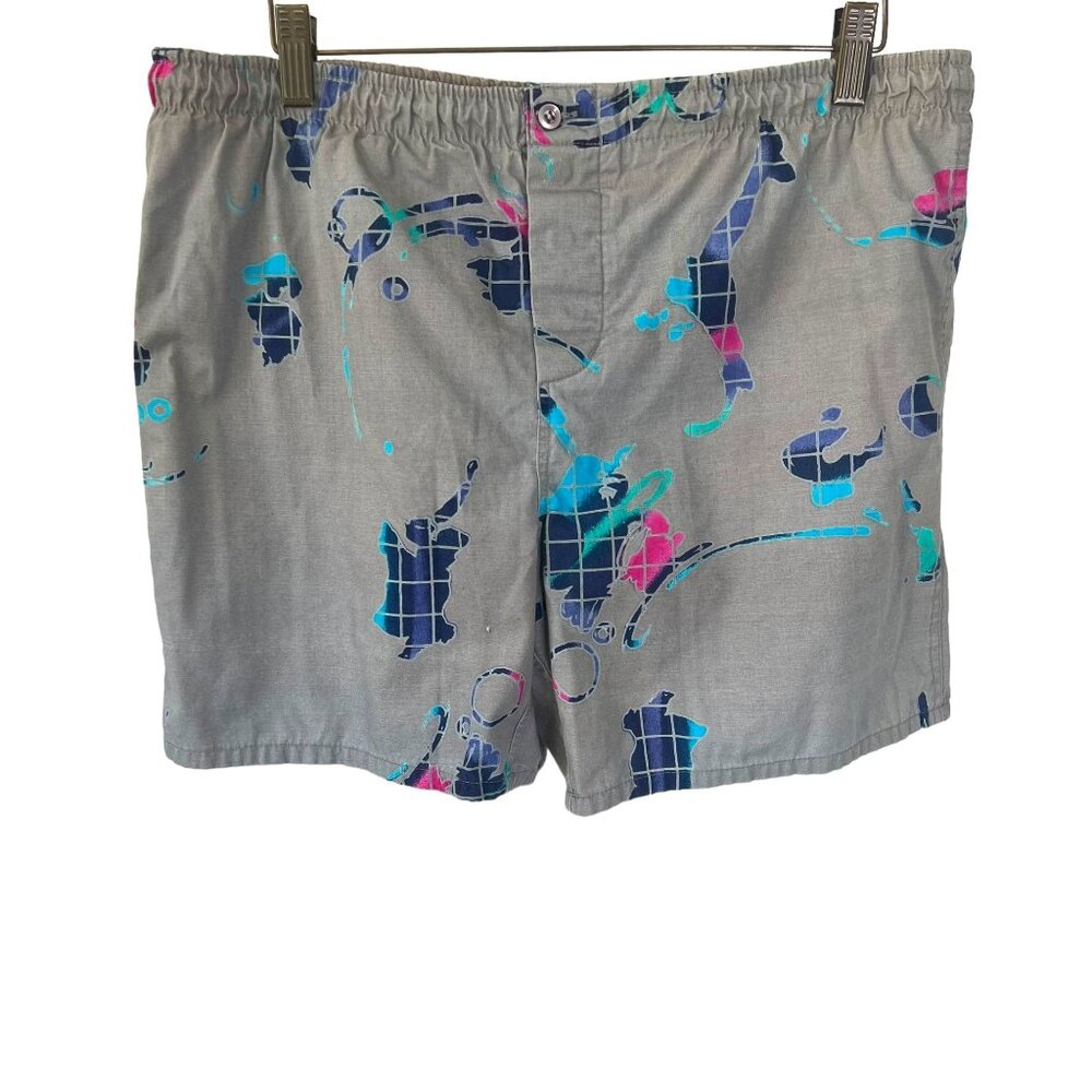 Vintage 90s Speedo Grey Abstract Print Swim Trunks Large